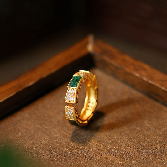 Snake Shaped Gold Plated Dropping Glaze Ring Trendy Niche Design Ring