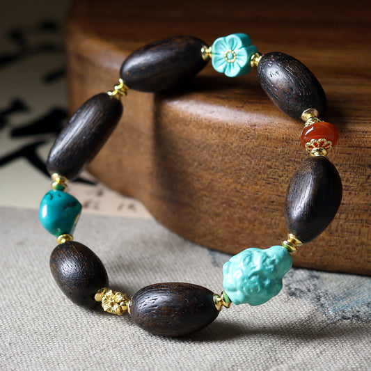 Hainan Worm Leakage Agarwood Bracelet Wen Play Fu Lock Inlaid Five Scripture Accessories Bracelet