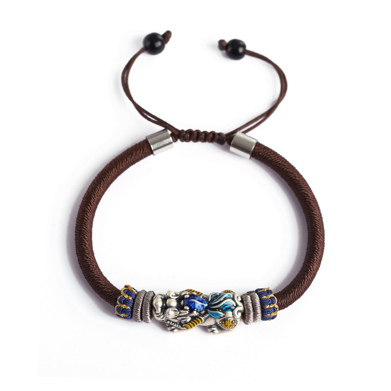 Handmade Dragon Knot Silver Pixiu Adjustable Bracelet With Auspicious Meaning