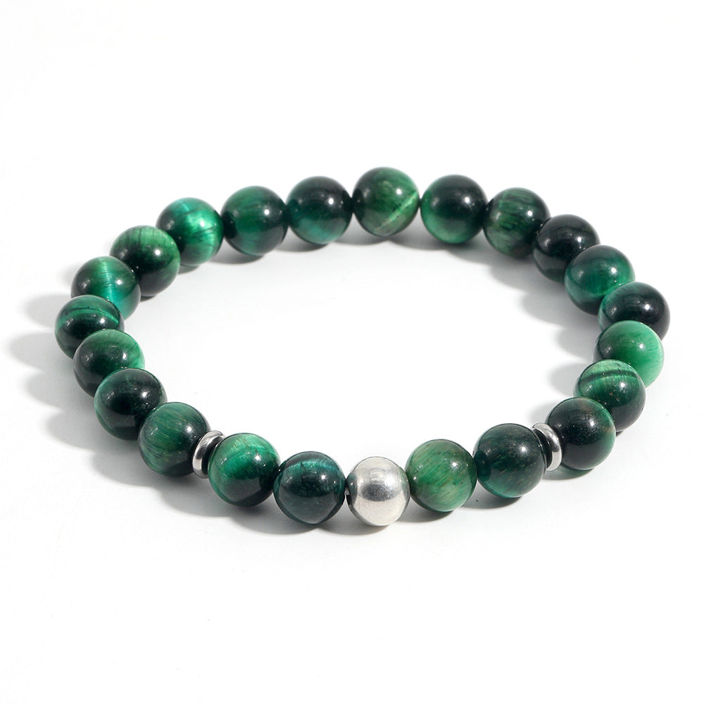 Handgewebtes buddhistisches Armband aus Tigerauge-Naturstein mit Stretchperlen