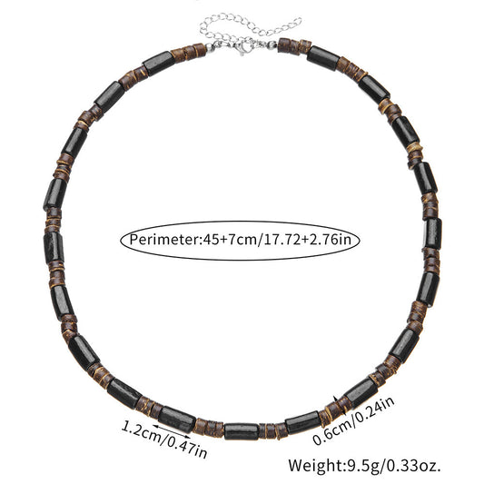 Summer Beach Bohemian Wood Chip Coconut Shell Necklace Men's Surfing Necklace Simple Tribal Stainless Steel Necklace