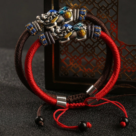 Handmade Dragon Knot Silver Pixiu Adjustable Bracelet With Auspicious Meaning