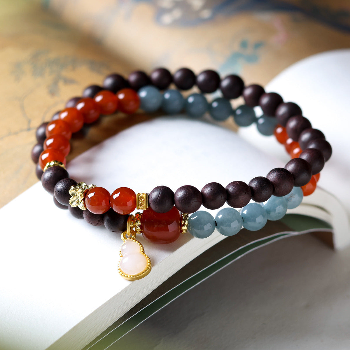 Original South Red Agate Beaded Bracelet With Lapis Lazuli Jasper And Incense Wood