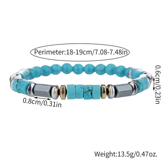 Fashion Commuter Retro Style Bracelet Jewelry Trendy Men's Handmade Beaded Black Gallstone Turquoise Bracelet