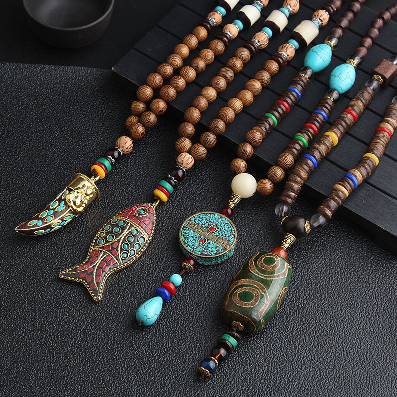 Nepal Handmade Jewelry Pendant Vintage Ethnic Style Wooden Bead Necklace Women's And Man's Accessories Decorative Pendant