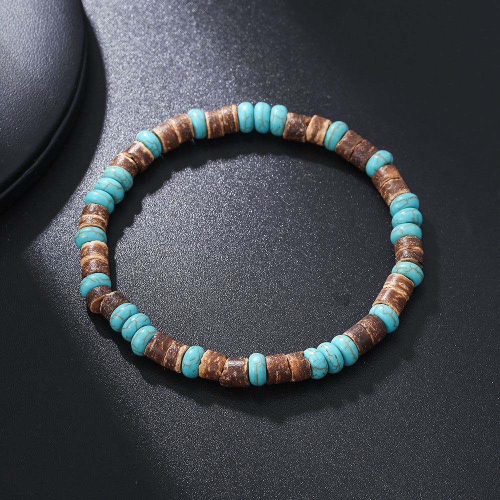 Fashion Commuter Retro Style Bracelet Jewelry Trendy Men's Handmade Beaded Black Gallstone Turquoise Bracelet