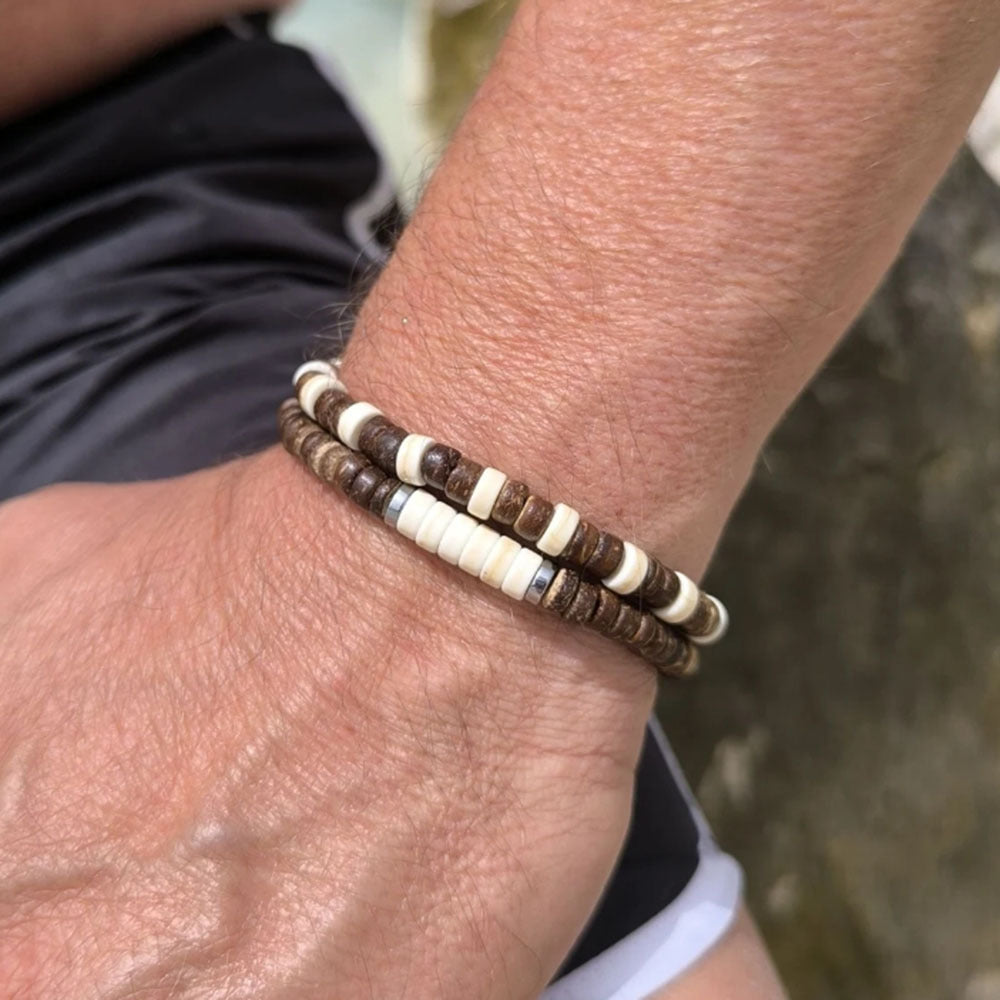New Coconut Shell Wood Multi-layer Stacked Wear Bracelet Retro Men's Turquoise Beaded Bracelet