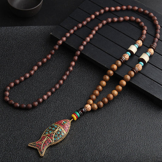 Nepal Handmade Jewelry Pendant Vintage Ethnic Style Wooden Bead Necklace Women's And Man's Accessories Decorative Pendant