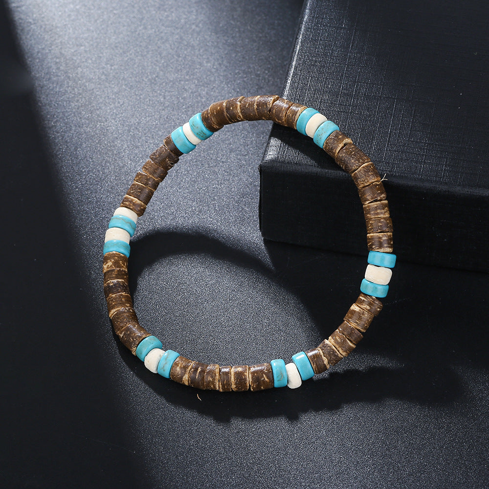 Fashion Commuter Retro Style Bracelet Jewelry Trendy Men's Handmade Beaded Black Gallstone Turquoise Bracelet