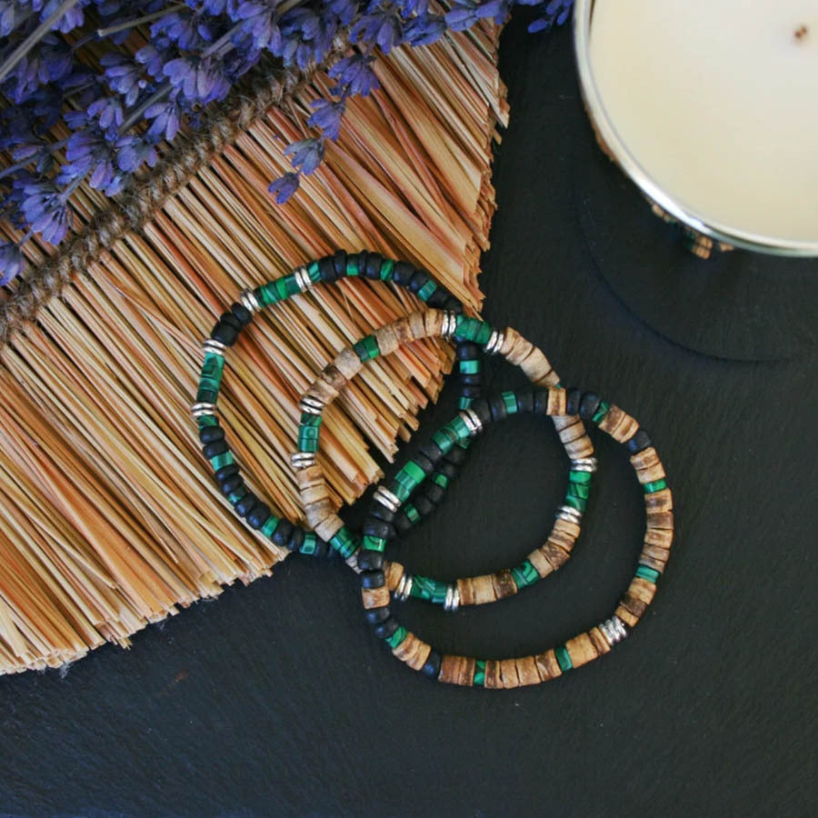 New Coconut Shell Wood Multi-layer Stacked Wear Bracelet Retro Men's Turquoise Beaded Bracelet