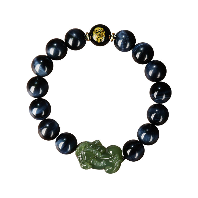 Natural Hetian Jade PI Xiu Bracelet Blue Tiger'S Eye Stone Bracelet Zodiac Buddha Bracelet