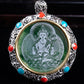 Natürlicher Jade-Anhänger aus tibetischem Rad mit acht glückverheißenden Symbolen und Seiko-Inlay-Halskette