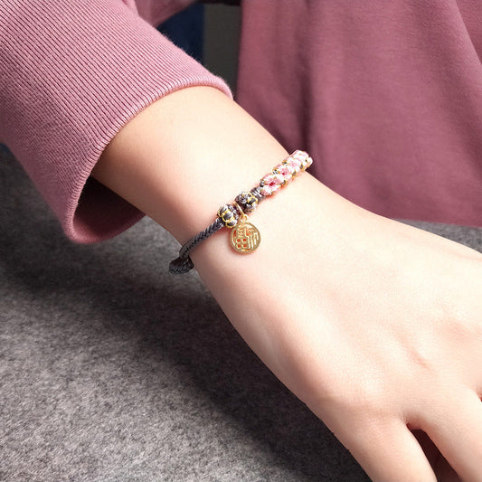 Bracelet Women's National Tide Transfer Beads Hand Rope Couple's Pledge Woven Red Rope Bracelet