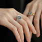 Tibetan Tang Grass Pattern Green Zircon Ring Female Fashion Personality Trend All-Match Ring