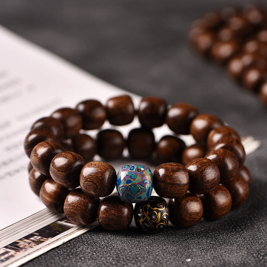 Gold Silk Sandalwood 1.2cm Old Bead Text Play Beads Big Lacquer Beads For Men And Women