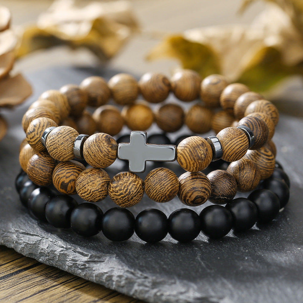 New Coconut Shell Wood Multi-layer Stacked Wear Bracelet Retro Men's Turquoise Beaded Bracelet