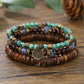 New Coconut Shell Wood Multi-layer Stacked Wear Bracelet Retro Men's Turquoise Beaded Bracelet