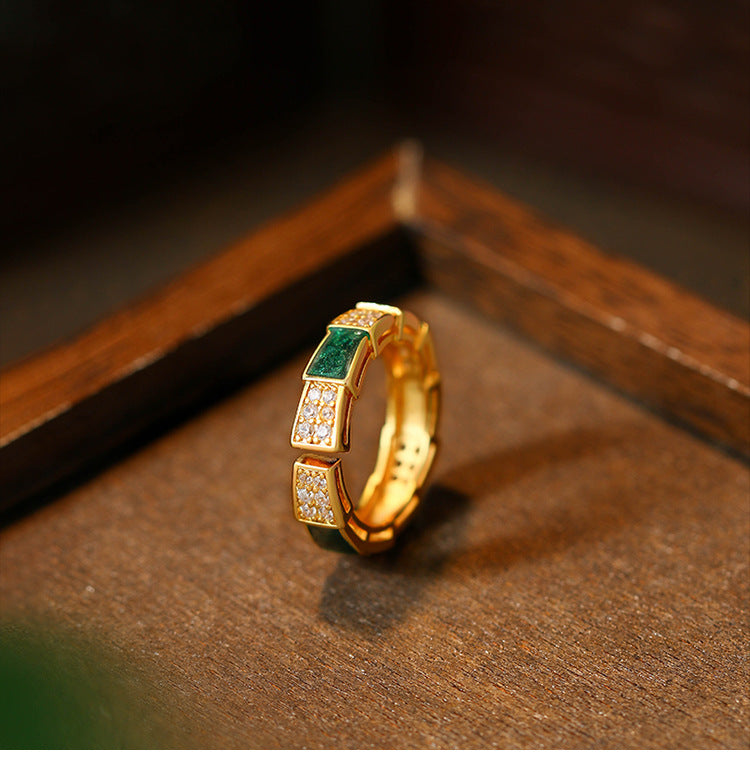 Snake Shaped Gold Plated Dropping Glaze Ring Trendy Niche Design Ring