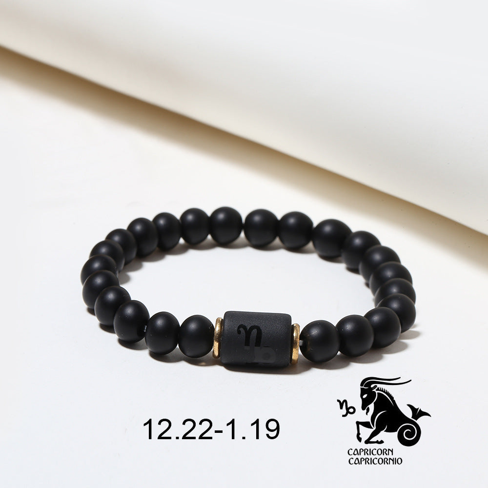 Black Matte Onyx Zodiac Bead Stretch Bracelet