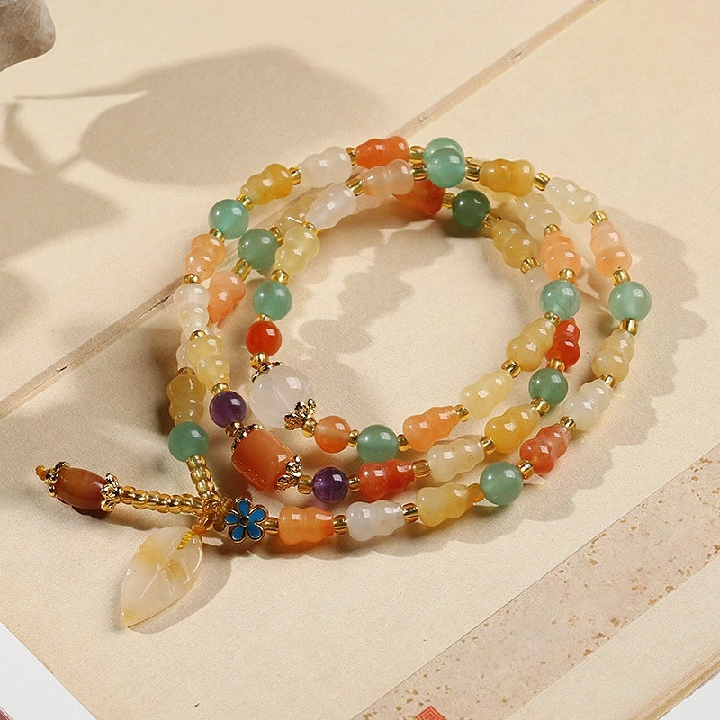 Ethnic Style Natural Gold Jade Gourd Leaf Bracelet - Buddha Blessing You