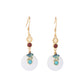 Court design synthetic Hetian jade safety buckle earrings ancient gold burning blue auspicious cloud earrings National style retro earrings for women