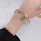 Vintage Ethnic Green Dongling Jade Crystal Flower Bracelet
