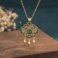 Jewelry Live with Goods Inlaid Green Chalcedony Vintage Palace Style Enamel Ancient Method Golden Flower Silk Ruyi Lock Bag Necklace Women