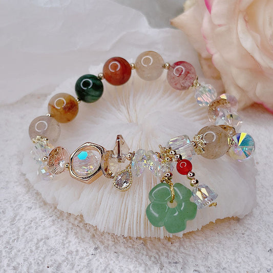 Vintage Ethnic Green Dongling Jade Crystal Flower Bracelet
