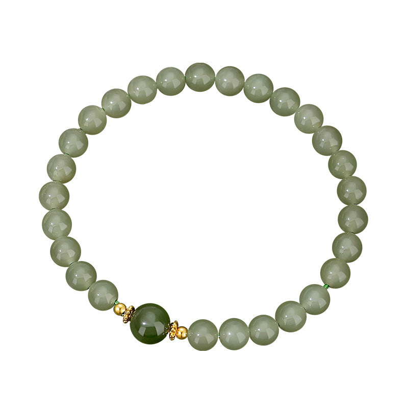 Natural Hetian Jade Bracelet With S925 Sterling Silver Beads
