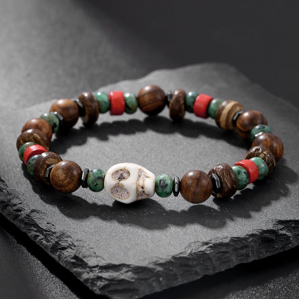 Fashion Commuter Retro Style Bracelet Jewelry Trendy Men's Handmade Beaded Black Gallstone Turquoise Bracelet