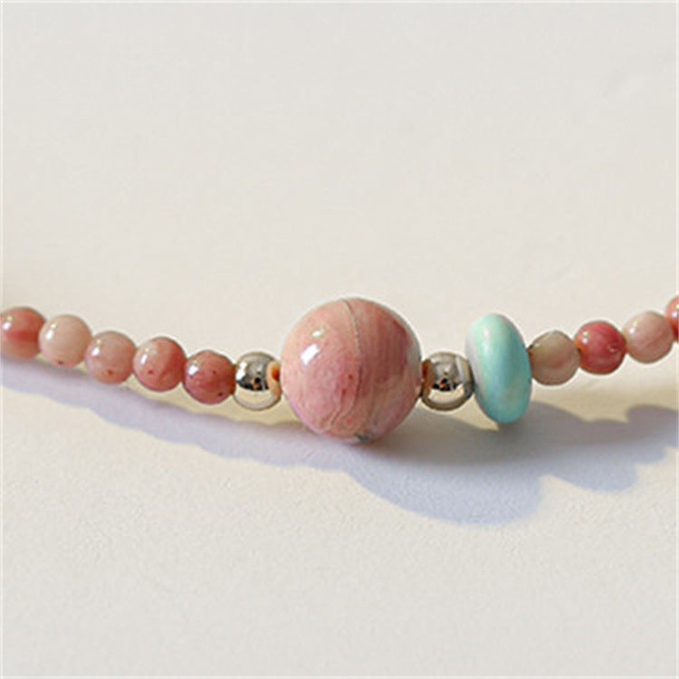 Natural Rhodonite Bracelet With Lucky Charm And Minimalist Design