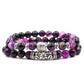 Tiger Eye Stone Copper Micro Inlaid Elastic Bracelet With Black Matte Zircon Balls Punk Style Two Piece Set