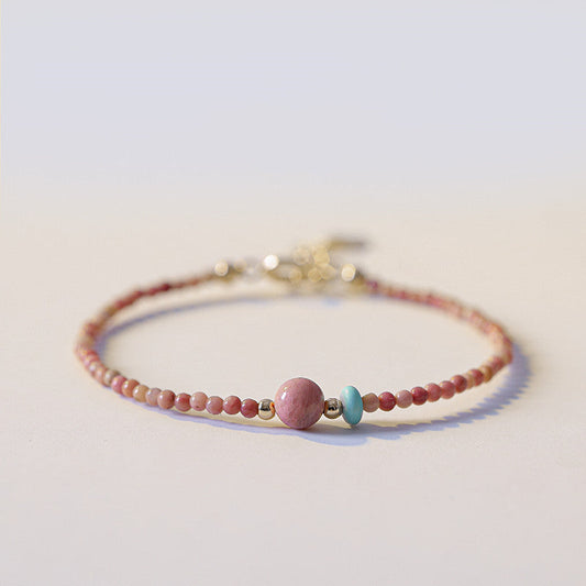 Natural Rhodonite Bracelet With Lucky Charm And Minimalist Design