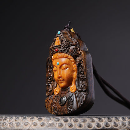 Agarwood Carving Mudu Guanyin Projection Wooden Carving Crafts Pendant Car Pendant Decorations