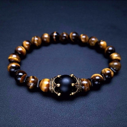 Modisches Luxus-Armband mit Perlen aus Legierung mit Krone und Tigerauge-Stein