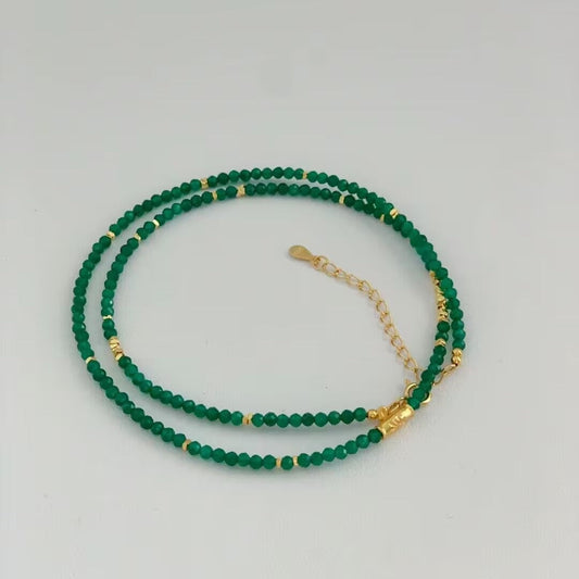 Green Spinel Beaded Necklace Light Luxury Fashion Collarbone Chain Vintage High-end Jewelry Accessories