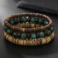 New Coconut Shell Wood Multi-layer Stacked Wear Bracelet Retro Men's Turquoise Beaded Bracelet
