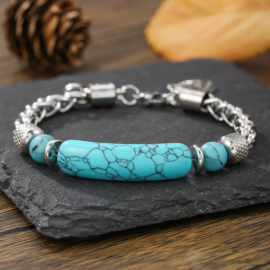 Bridge Turquoise Bracelet Vintage Stainless Steel Chain Stitching Turquoise Titanium Steel Men'S Bracelet
