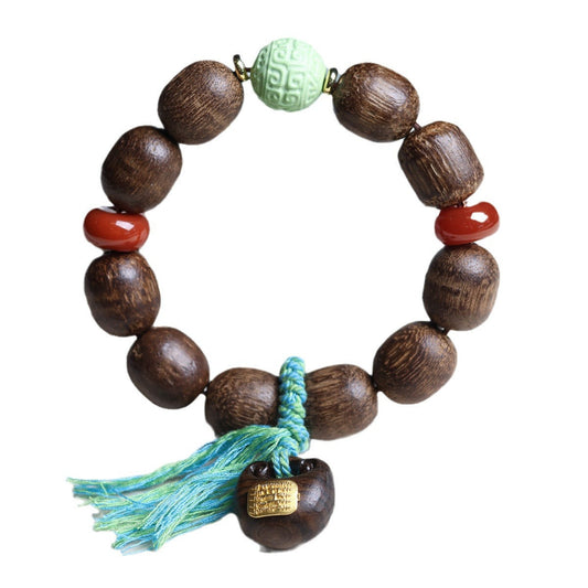 Hainan Worm Leakage Agarwood Bracelet Wen Play Fu Lock Inlaid Five Scripture Accessories Bracelet