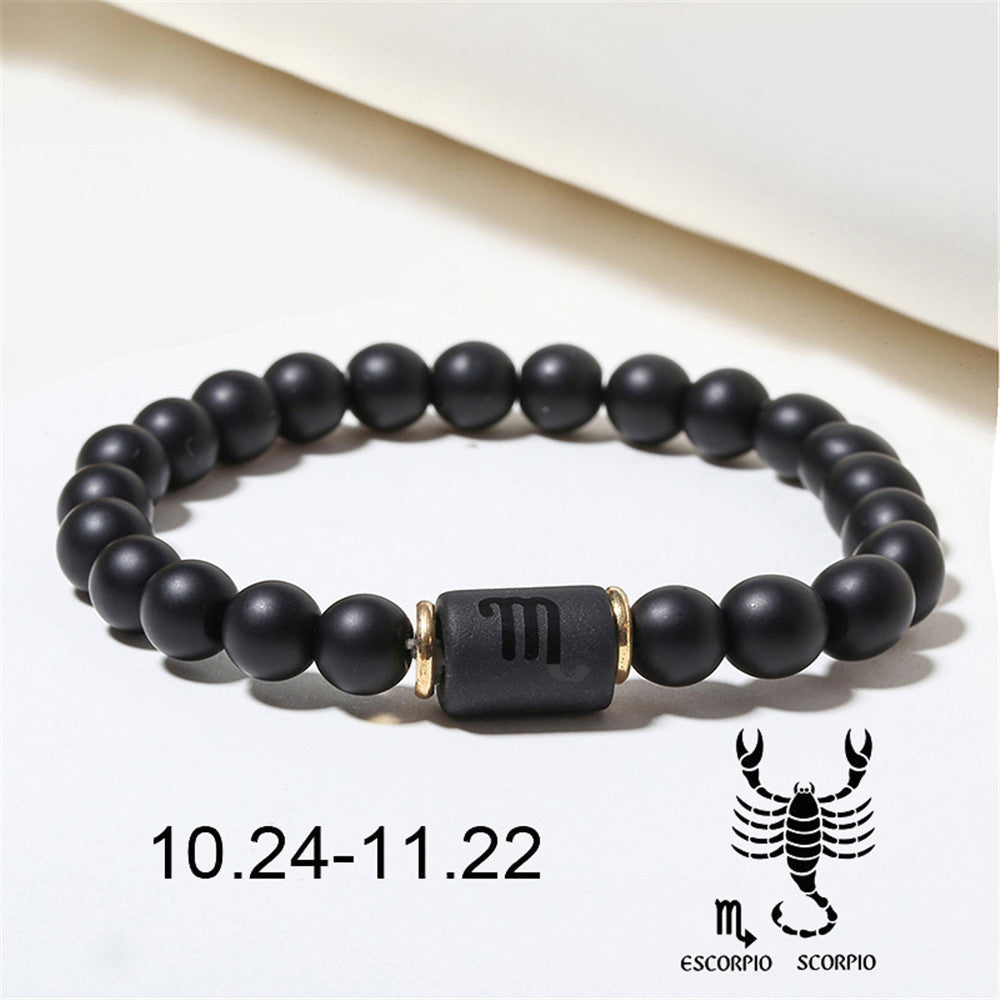 Black Matte Onyx Zodiac Bead Stretch Bracelet