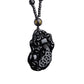 Black Obsidian Pixiu Pendant Necklace With Three Coin Design