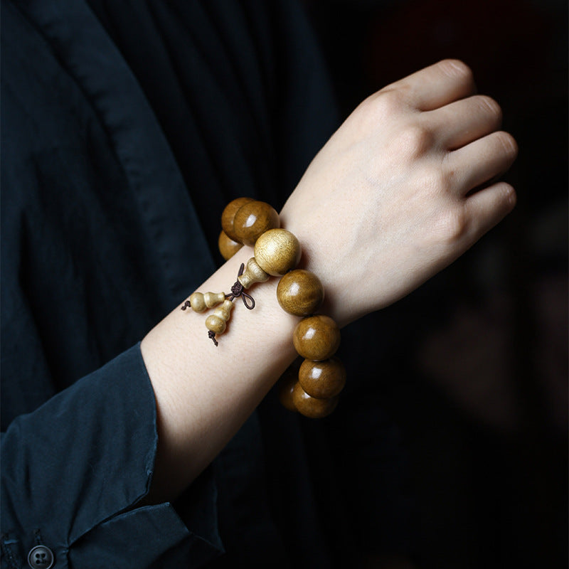 Gold-Rimmed Nanmu Old Material Gloomy Read Buddha Beads Natural Hand-Held Chain Log Wen Play Men'S And Women'S Retro