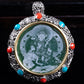 Natürlicher Jade-Anhänger aus tibetischem Rad mit acht glückverheißenden Symbolen und Seiko-Inlay-Halskette