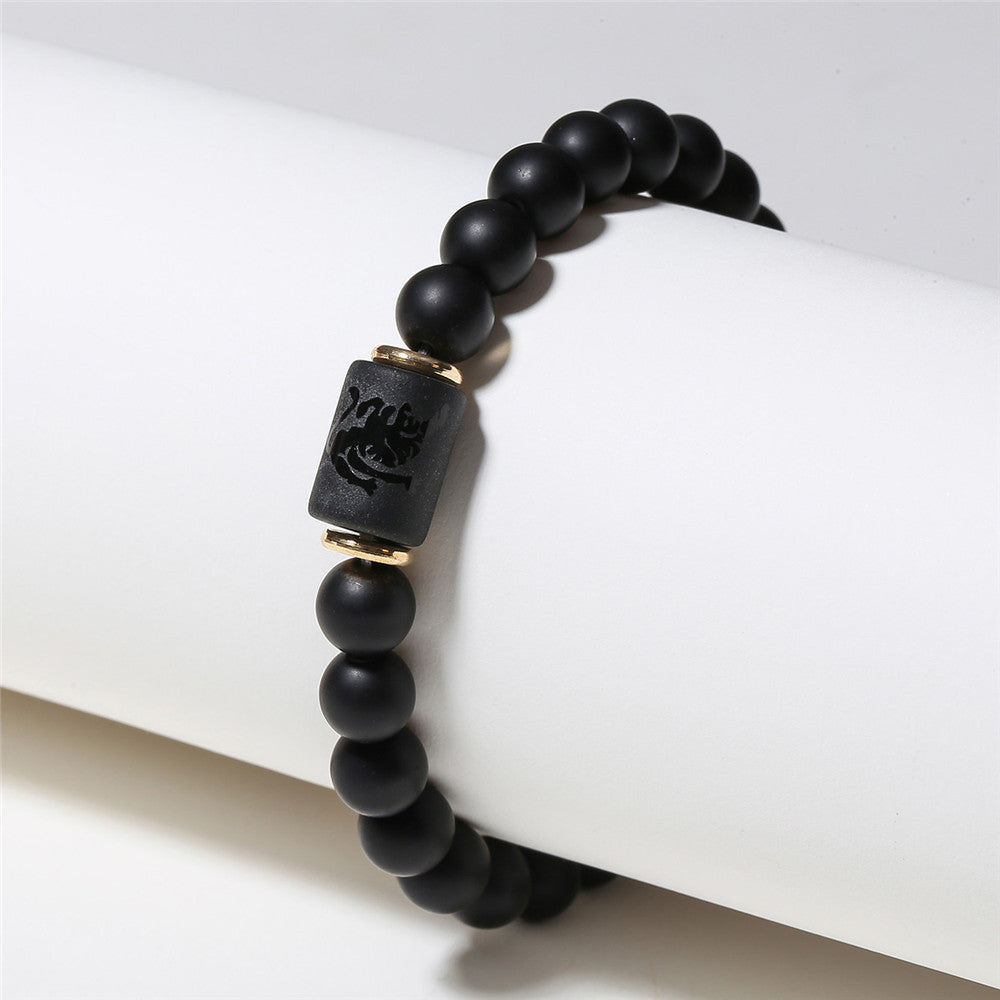Black Matte Onyx Zodiac Bead Stretch Bracelet