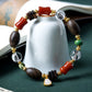 Armband aus heiligen buddhistischen Gebetsperlen aus Adlerholz mit fünf Schriftanhängern für Glück und Frieden