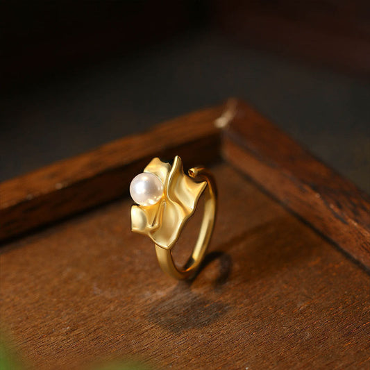 Metal Wind Fold Shi Home Pearl Ring Personality Sweet Cool Line Open Ring Women
