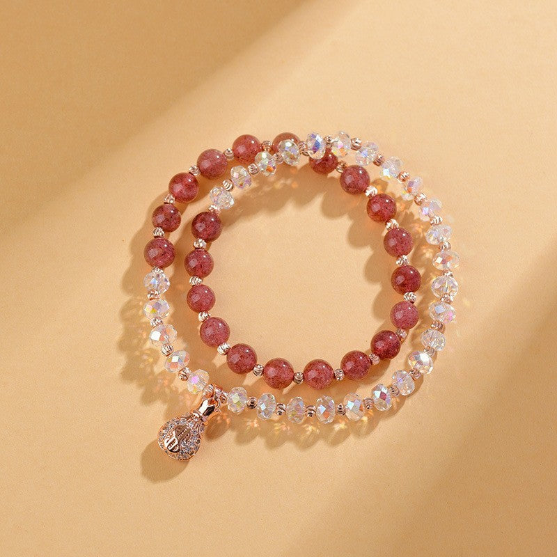 Natural Crystal Strawberry Double Ring Micro Inlaid Fashion Bracelet - Buddha Blessing You
