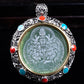 Natürlicher Jade-Anhänger aus tibetischem Rad mit acht glückverheißenden Symbolen und Seiko-Inlay-Halskette