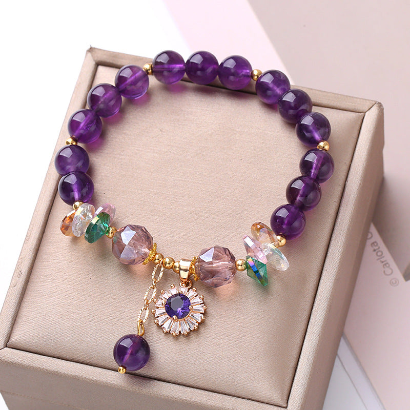 Natural Purple Crystal Beaded Handmade Bracelet