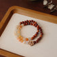 Sour Trees Black Pear Double Circle Bracelet Gold Silk Jade Wooden Transfer Beads Peach Agate Jewelry